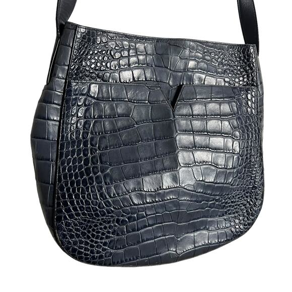 Vince Dark Blue Crocodile Leather Embossed Calf Skin Crossbody Bag Purse - Picture 5 of 9